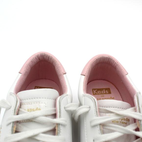Kate Spade Keds Leather Sneakers Women 8 White Pink Heart Lips Charm Valentines - Picture 11 of 12
